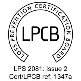 Logo des Loss Prevention Certification Board (LPCB) mit der Aufschrift "LPS 2081: Issue 2" und der Referenz "Cert/LPCB: 1347a".