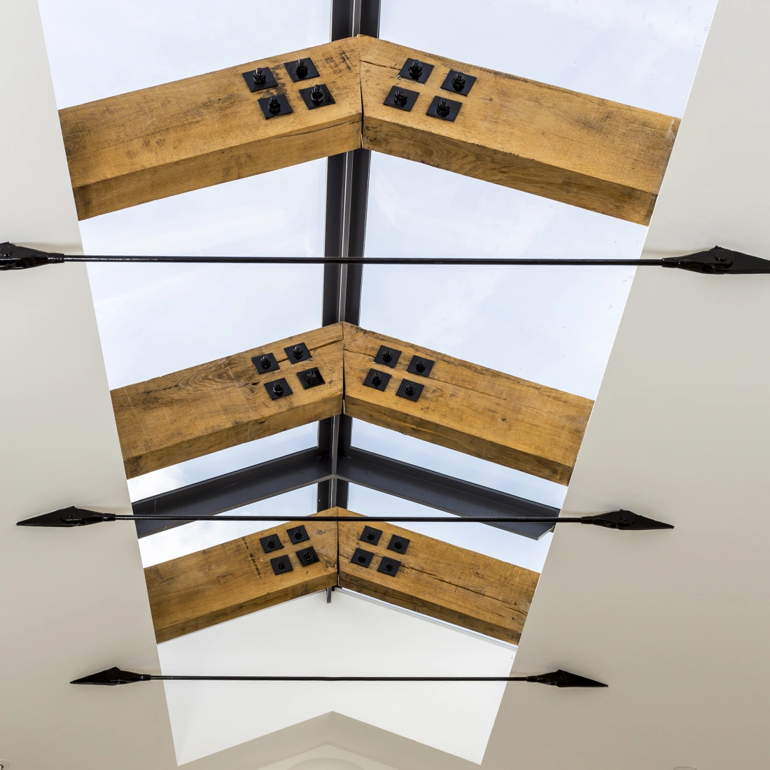 Shows a Ridgeglaze skylight shining down into kitchen