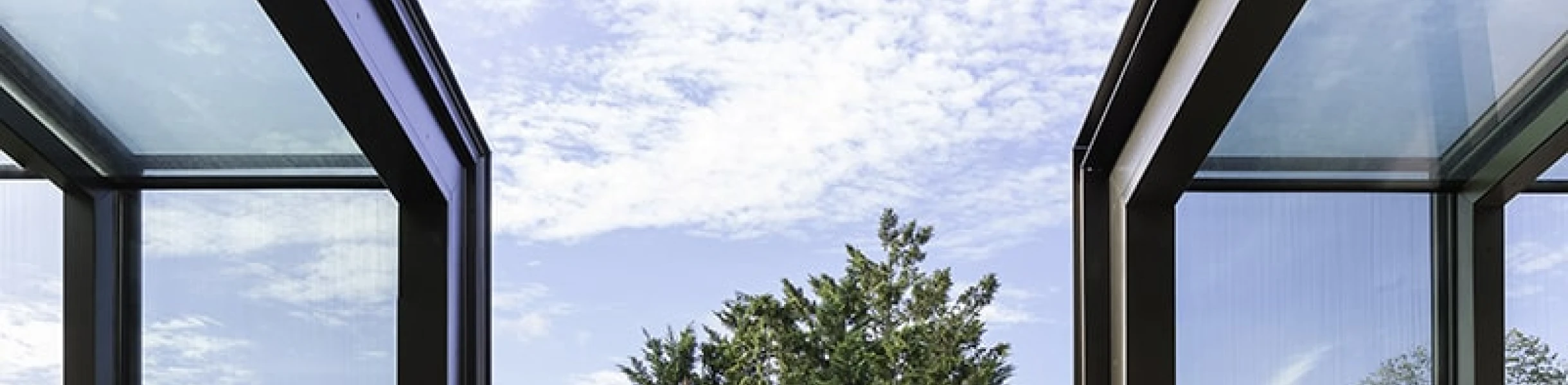 front view of sliding over fixed skylight and the natural daylight that shines in