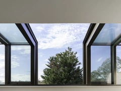 front view of sliding over fixed skylight and the natural daylight that shines in