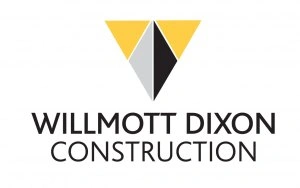 Willmott Dixon Construction logo featuring a triangular design in yellow, gray, and black above the company name in bold black text.